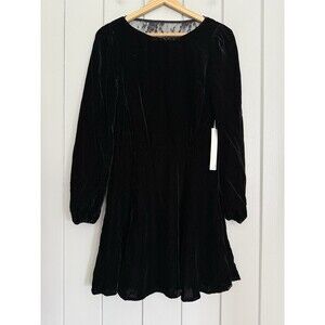 NWT Line + Dot Dress S Small Black Velvet Long Sleeves Lace Back Fit Flare NEW